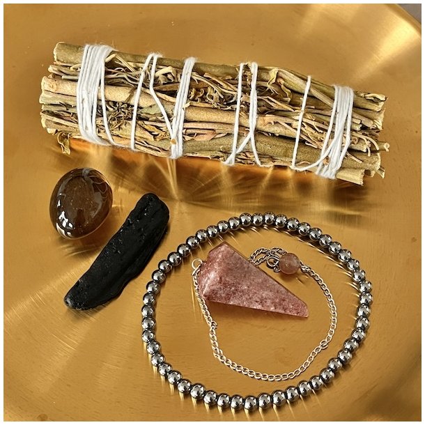 Kosmisk Beskyttelseskit med Tektit, R�gkvarts, Terahertz og Pendul