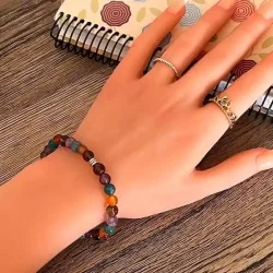 Stttearmbnd mod smerter med bl apatit, karneol, rgkvarts &amp; ametyst  kraftfuld energi