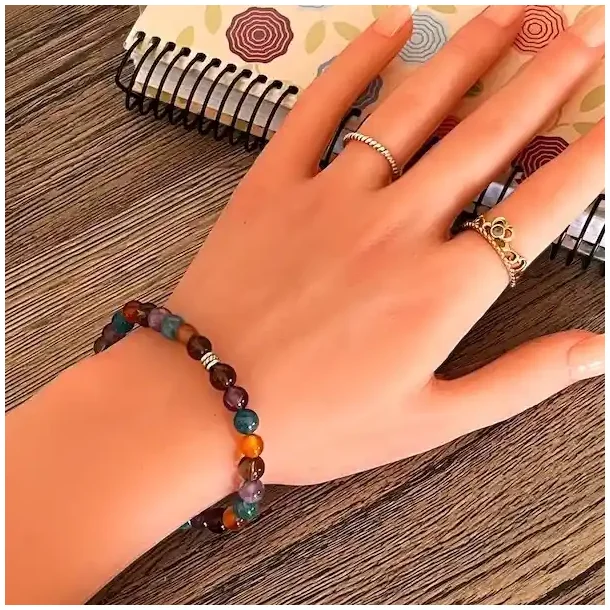 Stttearmbnd mod smerter med bl apatit, karneol, rgkvarts &amp; ametyst  kraftfuld energi