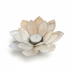 Stor hndlavet lotus fyrfadsstage i perlemorsfarvet capiz skal  16 cm