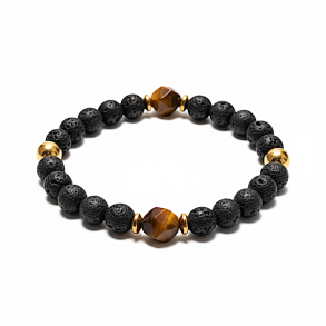 Styrkens Beskytter  Herrearmbnd i Lavasten og 8-kantet Tigerje 1821 cm