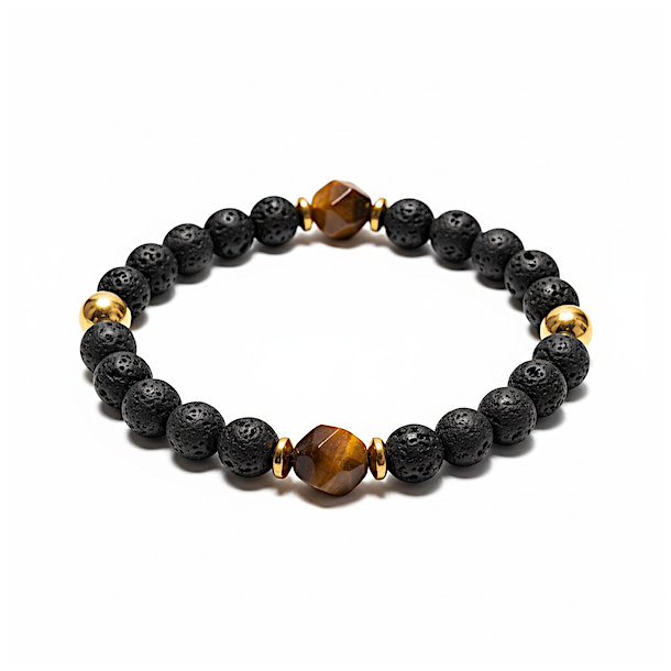 Styrkens Beskytter  Herrearmbnd i Lavasten og 8-kantet Tigerje 1821 cm