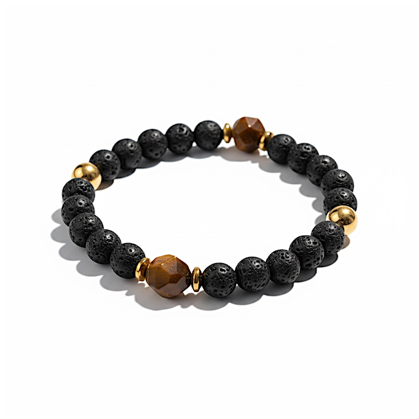 Styrkens Beskytter � Herrearmb�nd i Lavasten og 8-kantet Tiger�je 18�21 cm