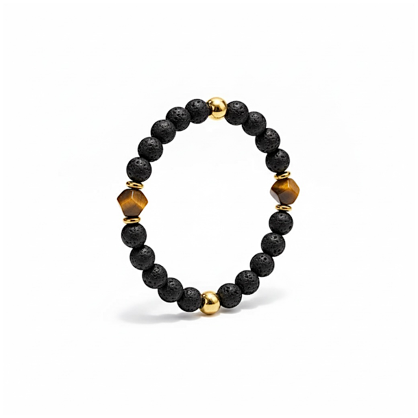 Styrkens Beskytter  Herrearmbnd i Lavasten og 8-kantet Tigerje 1821 cm