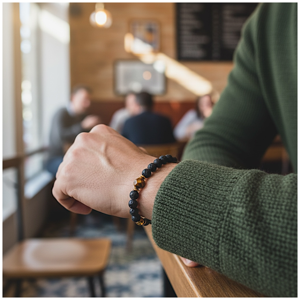 Styrkens Beskytter � Herrearmb�nd i Lavasten og 8-kantet Tiger�je 18�21 cm