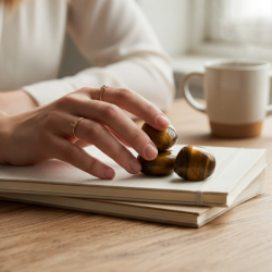 Tiger�je lommesten 2,5�3 cm med gyldne nuancer og kraftfuld, varm energi