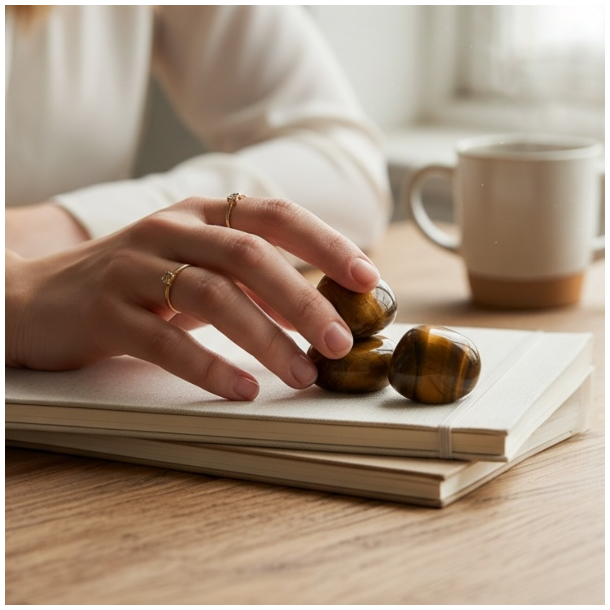 Tigerje lommesten 2,53 cm med gyldne nuancer og kraftfuld, varm energi