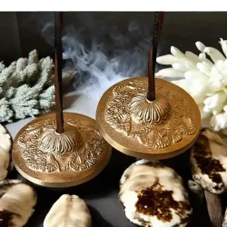 Tibetanske tingsha klokker 7,3 cm messing m. dragemotiv  meditation &amp; feng shui