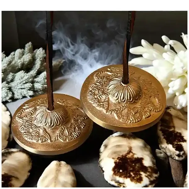 Tibetanske tingsha klokker 7,3 cm messing m. dragemotiv  meditation &amp; feng shui
