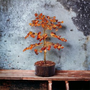 Krystaltr� | Karneol p� base af neemtr� | M�l ca. 18-19 cm udsl�et