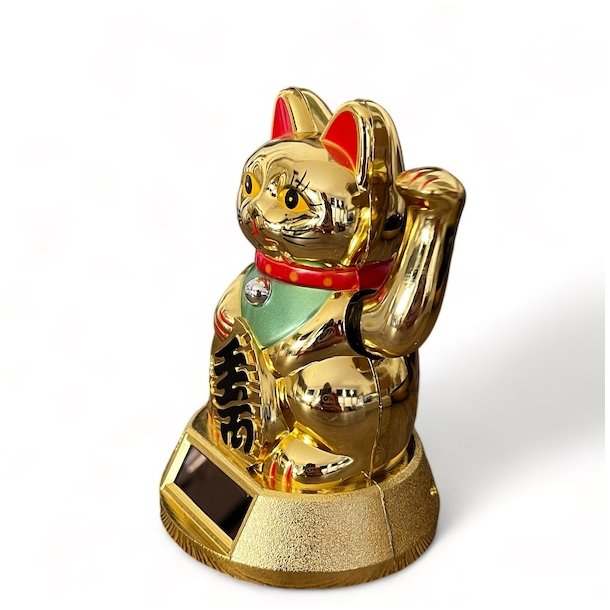 Guldfarvet Lucky Cat Maneki Neko  for held, velstand og positiv energi.