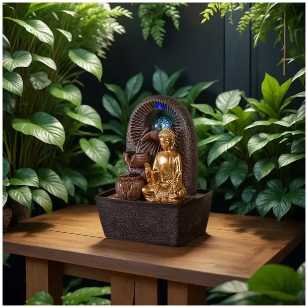 Buddha Zen fontne med roterende glaskugle, aftagelig statue og LED-lys