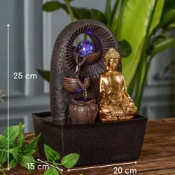 Buddha Zen fontne med roterende glaskugle, aftagelig statue og LED-lys