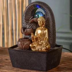 Buddha Zen fontne med roterende glaskugle, aftagelig statue og LED-lys