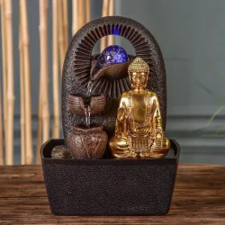 Buddha Zen fontne med roterende glaskugle, aftagelig statue og LED-lys