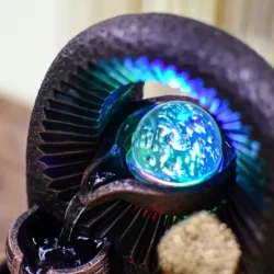 Buddha Zen fontne med roterende glaskugle, aftagelig statue og LED-lys