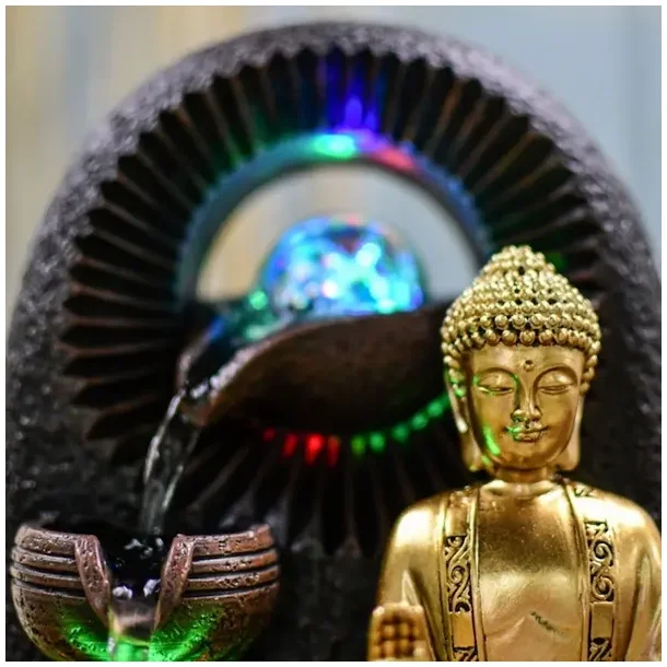 Buddha Zen fontne med roterende glaskugle, aftagelig statue og LED-lys