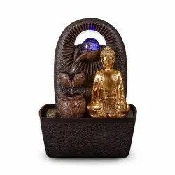 Buddha Zen fontne med roterende glaskugle, aftagelig statue og LED-lys