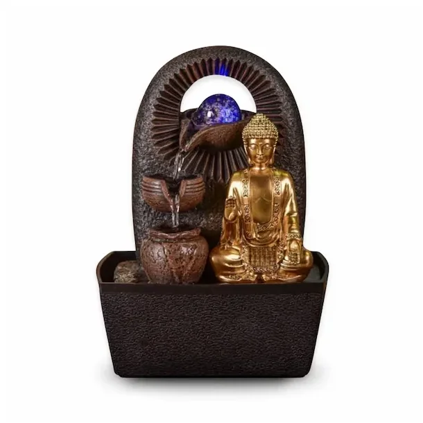 Buddha Zen fontne med roterende glaskugle, aftagelig statue og LED-lys