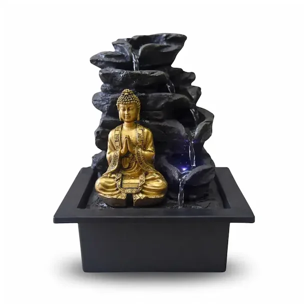 Zen vandfontne med aftagelig Buddha, LED-lys og fredfyldt energi