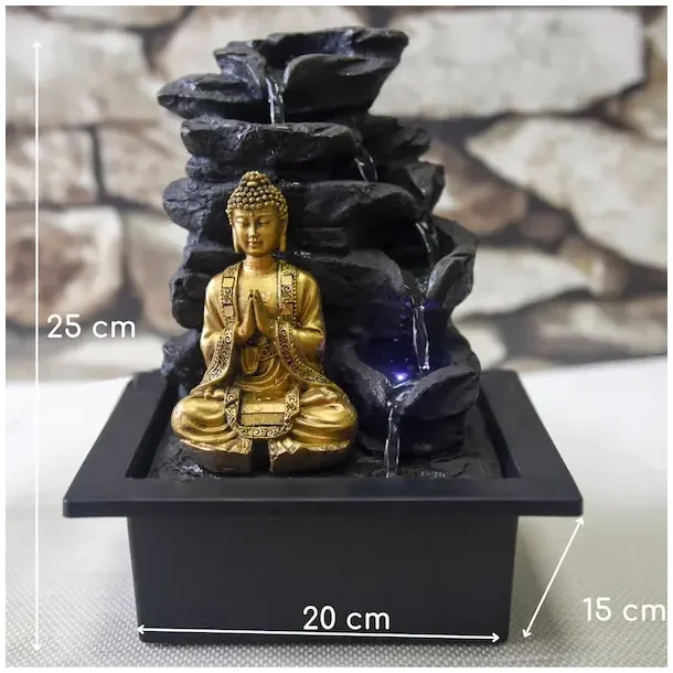 Zen vandfontne med aftagelig Buddha, LED-lys og fredfyldt energi