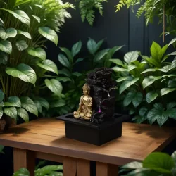 Zen vandfontne med aftagelig Buddha, LED-lys og fredfyldt energi