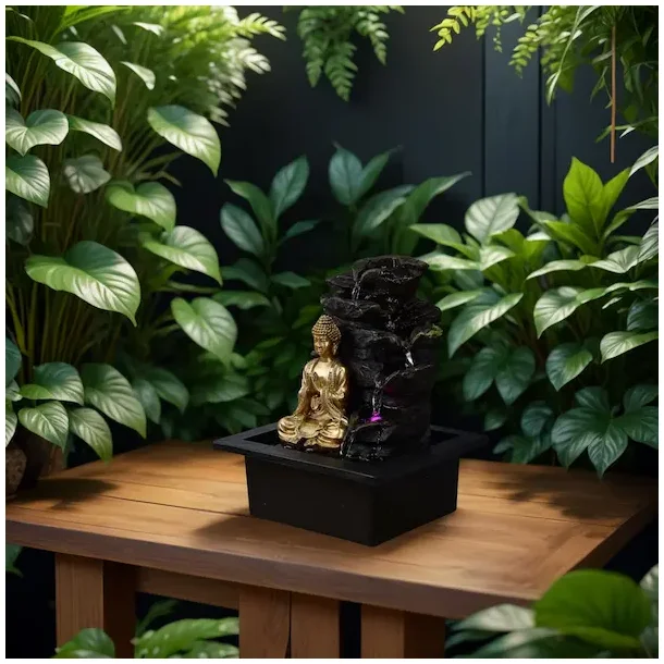 Zen vandfontne med aftagelig Buddha, LED-lys og fredfyldt energi