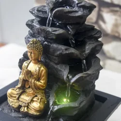 Zen vandfontne med aftagelig Buddha, LED-lys og fredfyldt energi