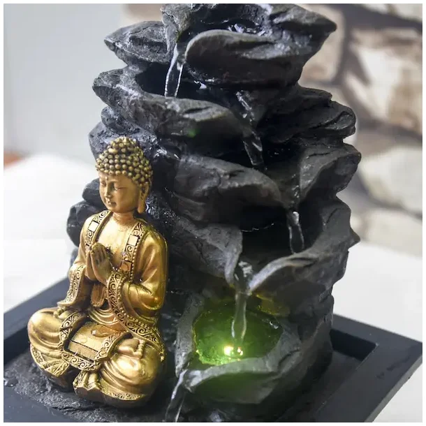 Zen vandfontne med aftagelig Buddha, LED-lys og fredfyldt energi