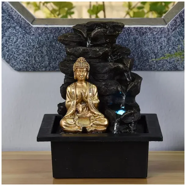 Zen vandfontne med aftagelig Buddha, LED-lys og fredfyldt energi