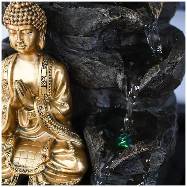 Zen vandfontne med aftagelig Buddha, LED-lys og fredfyldt energi