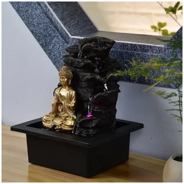 Zen vandfontne med aftagelig Buddha, LED-lys og fredfyldt energi