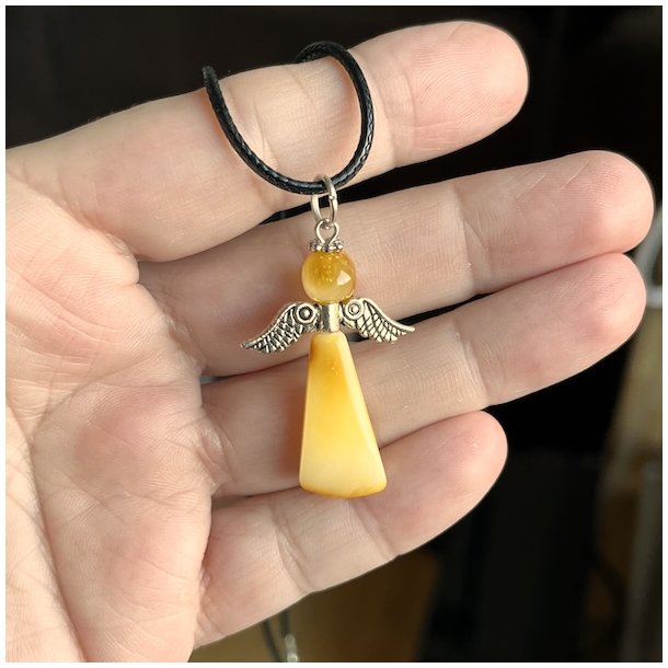 H�ndlavet One of a Kind Engelvedh�ng i �gte Baltisk Rav - 4