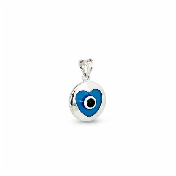 Hjerteformet Tyrkisk �je Vedh�ng i �gte S�lv � Beskyttelse &amp; Elegance