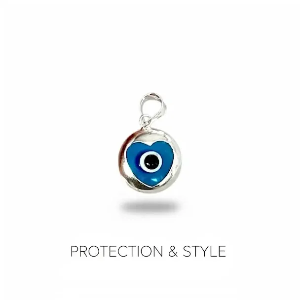 Hjerteformet Tyrkisk �je Vedh�ng i �gte S�lv � Beskyttelse &amp; Elegance
