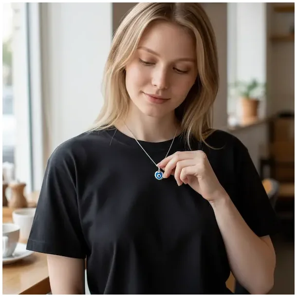 Hjerteformet Tyrkisk je Vedhng i gte Slv  Beskyttelse &amp; Elegance