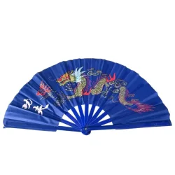 Kinesisk vifte med farverigt dragemotiv  spirituel dekoration i sort eller bl