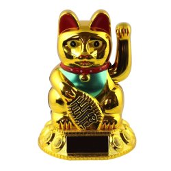 Guldfarvet Maneki Neko � symbolet p� held, rigdom og god energi.
