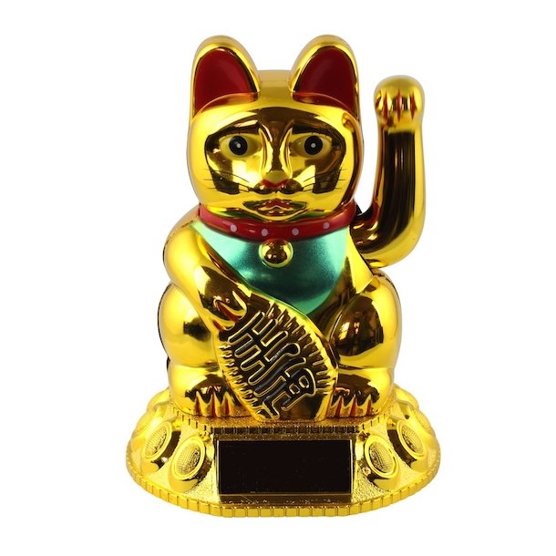 Guldfarvet Maneki Neko � symbolet p� held, rigdom og god energi.