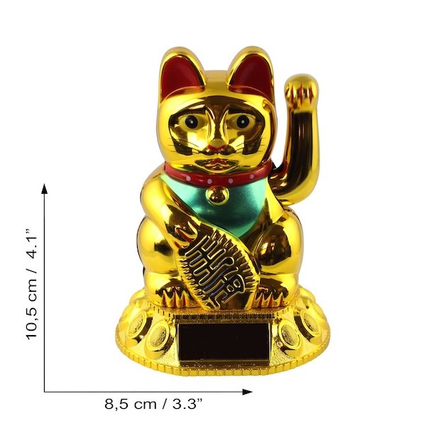 Guldfarvet Maneki Neko � symbolet p� held, rigdom og god energi.