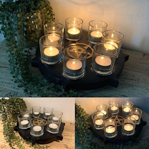 Fyrfadsstage m. pentagram - s�besten/fedtsten