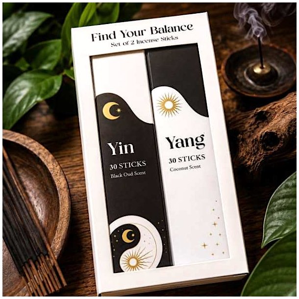 Yin Yang r�gelsespinde med Black Oud og Coconut i gave�ske