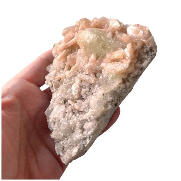 Smuk Zeolitklynge med Rosa og Grn Stilbit  11,5 x 8,5 x 4,2 cm, 315 g